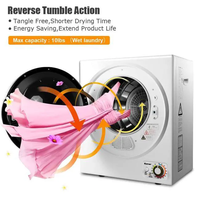 Alt view image 2 of 7 - Compact Laundry Dryer, 110V Electric Portable Clothes Dryer with Stainless Steel Tub, Control Panel Downside Easy Control for 4 Automatic Drying Mode, White
