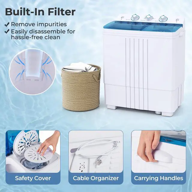 Alt view image 7 of 7 - Washing Machine, 20Lbs Capacity, Washer and Spinner Combo, Portable Compact Twin Tub 12Lbs Washing and 8Lbs Spinning, Inlet and Drain Hose, Laundry Washer for Apartment RV Dorm
