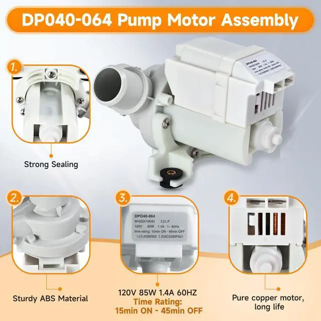 Alt view image 6 of 7 - WH23X10040 DP040-064 Drain Pump Replacement for GE GUD27ESSM1WW GTUN275EM GTUP240EM GTUP270GM Washer Drain Pump, Fit for Kenmore 26615322 Parts Drain Pumps Replace 228C2389P001 PS3501453