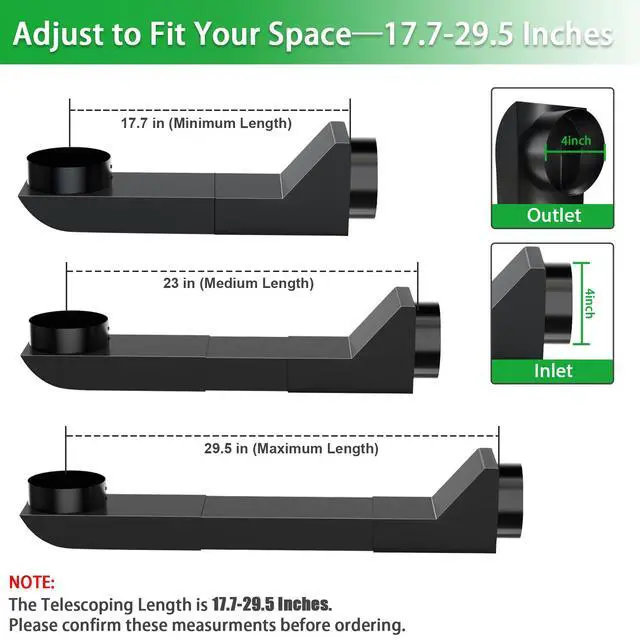 Alt view image 2 of 7 - UD48S 4 Inch Stainless Steel Telescoping Dryer Vent Kit, 17.7"-29.5" Inch Adjustable Periscope Dryer Duct for Tight Spaces, Fits Whirlpool & All 4" Dryers - Flat Low Profile Venting Solution