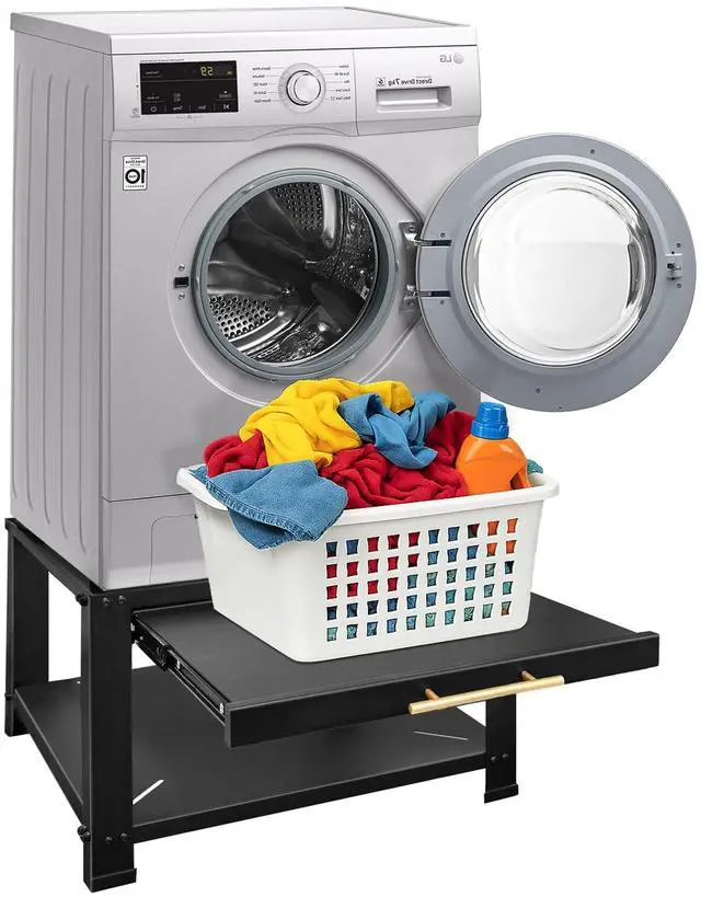 Main image of Washer and Dryer Pedestals with Drawer,29" W x 29" D x 19.5" H Metal Heavy Duty Laundry Pedestal, Universal Washing Machine Stand for Basket Shelf, 850lbs Capacity,Black