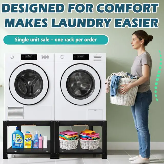 Alt view image 2 of 6 - Washer and Dryer Pedestals with Drawer,29" W x 29" D x 19.5" H Metal Heavy Duty Laundry Pedestal, Universal Washing Machine Stand for Basket Shelf, 850lbs Capacity,Black