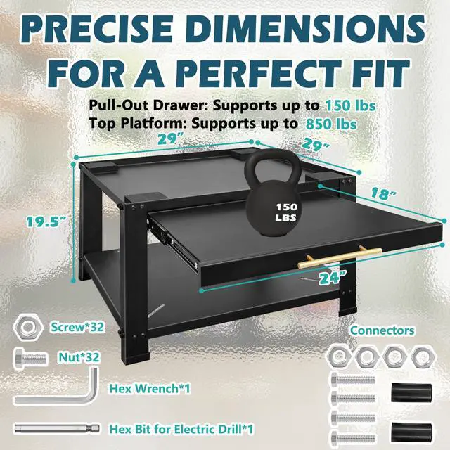 Alt view image 3 of 6 - Washer and Dryer Pedestals with Drawer,29" W x 29" D x 19.5" H Metal Heavy Duty Laundry Pedestal, Universal Washing Machine Stand for Basket Shelf, 850lbs Capacity,Black