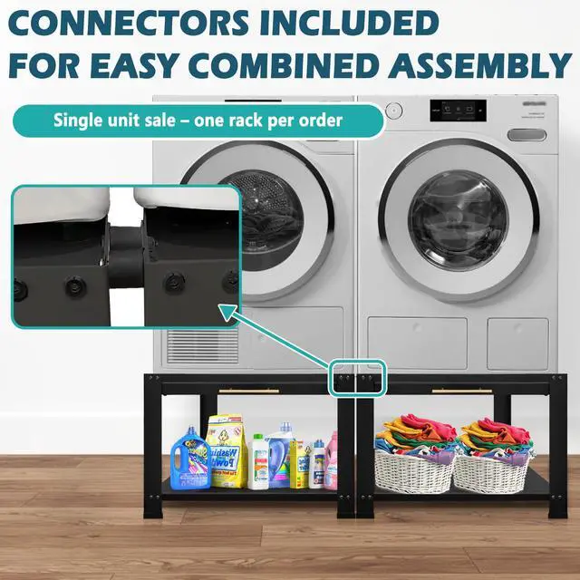Alt view image 5 of 6 - Washer and Dryer Pedestals with Drawer,29" W x 29" D x 19.5" H Metal Heavy Duty Laundry Pedestal, Universal Washing Machine Stand for Basket Shelf, 850lbs Capacity,Black