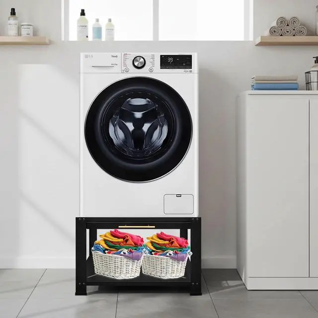 Alt view image 6 of 6 - Washer and Dryer Pedestals with Drawer,29" W x 29" D x 19.5" H Metal Heavy Duty Laundry Pedestal, Universal Washing Machine Stand for Basket Shelf, 850lbs Capacity,Black