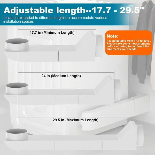 Alt view image 2 of 7 - UD48S Stainless Steel Telescoping Dryer Vent Adjustable 17.729.5" Periscope Duct Kit, Low-Profile Flat Vent for Tight Spaces, Compatible with Whirlpool & All 4-Inch Dryer Vents