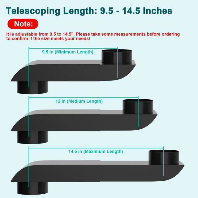 Alt view image 2 of 7 - Periscope Dryer Vent, 9.5-14.5" Adjustable Dryer Vent Upgraded 304 Stainless Steel Telescoping Dryer Vent Connector Kit for 4 in Outlet Tight Space Slim Flat Exhaust Duct Pipe Hose Replacement Vents