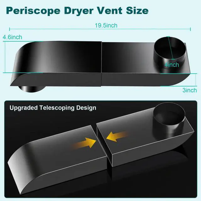 Alt view image 3 of 7 - Periscope Dryer Vent, 9.5-14.5" Adjustable Dryer Vent Upgraded 304 Stainless Steel Telescoping Dryer Vent Connector Kit for 4 in Outlet Tight Space Slim Flat Exhaust Duct Pipe Hose Replacement Vents