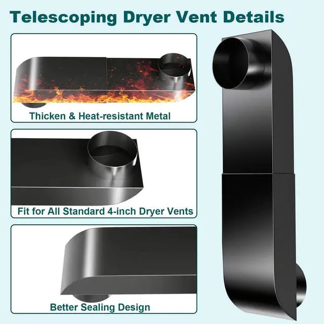 Alt view image 4 of 7 - Periscope Dryer Vent, 9.5-14.5" Adjustable Dryer Vent Upgraded 304 Stainless Steel Telescoping Dryer Vent Connector Kit for 4 in Outlet Tight Space Slim Flat Exhaust Duct Pipe Hose Replacement Vents
