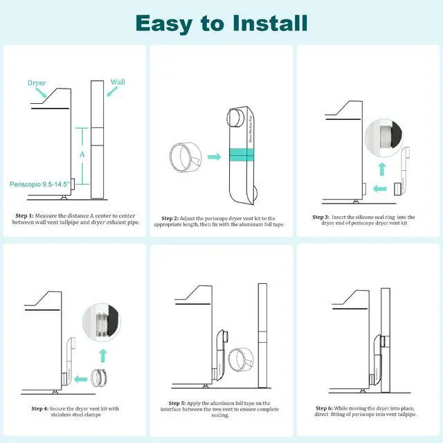 Alt view image 6 of 7 - Periscope Dryer Vent, 9.5-14.5" Adjustable Dryer Vent Upgraded 304 Stainless Steel Telescoping Dryer Vent Connector Kit for 4 in Outlet Tight Space Slim Flat Exhaust Duct Pipe Hose Replacement Vents