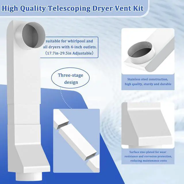 Alt view image 7 of 7 - 4" UD48S Telescoping Dryer Vent Kit, Stainless Steel Periscope Dryer Vent, 17.7-29.5" Adjustable Dryer Vent Kit for Tight Spaces, Dryer Vent Duct Fit for Whirlpool and all 4in Dryer Vent Outlet