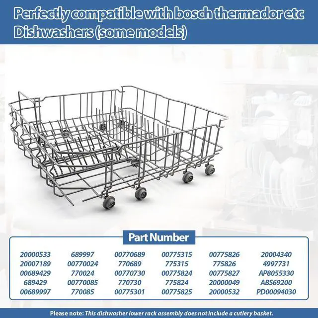 Alt view image 3 of 7 - 20000533 20007189 Dishwasher lower dishrack Assembly Compatible with bosch thermador SHE53TF5UC SHP7PT55UC SHPM98W75N SHV68T53UC etc Dishwashers (some models), Replace Number: 20000049 20000532 etc