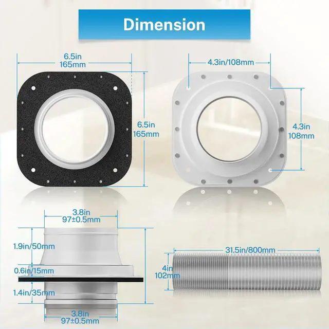Alt view image 7 of 7 - Magnetic Dryer Vent Coupling Connector Kit DV180 with 4'' 2.6FT Semi Rigid Dryer Vent Hose for Tight Space & Aluminum Foil Tape,2 Clamps(White)