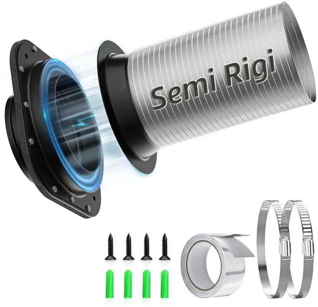 Main image of Magnetic Dryer Vent Coupling Connector Kit DV180 with 4'' 2.6FT Semi Rigid Dryer Vent Hose for Tight Space & Aluminum Foil Tape,2 Clamps(Black)
