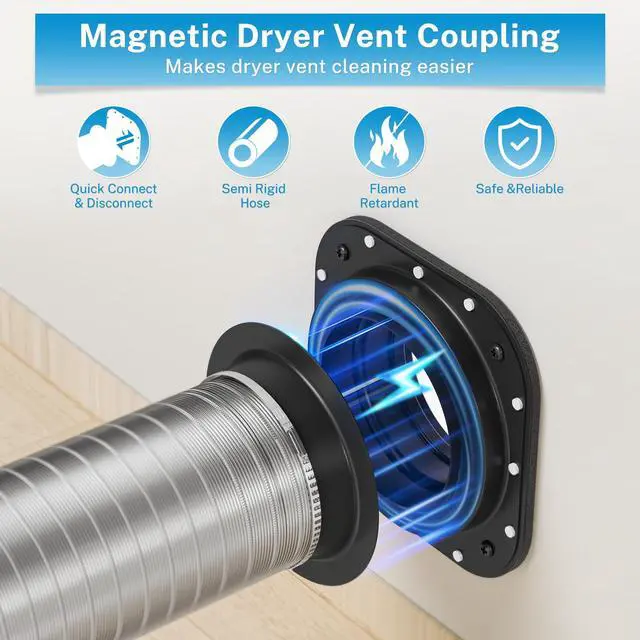 Alt view image 2 of 7 - Magnetic Dryer Vent Coupling Connector Kit DV180 with 4'' 2.6FT Semi Rigid Dryer Vent Hose for Tight Space & Aluminum Foil Tape,2 Clamps(Black)