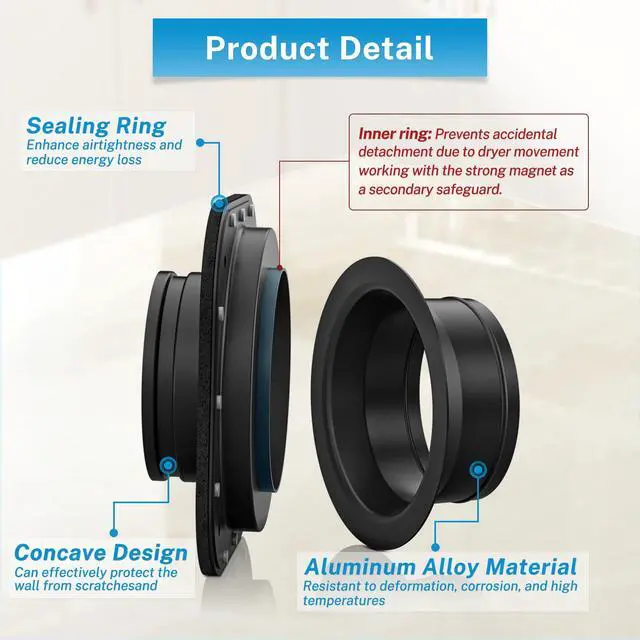 Alt view image 3 of 7 - Magnetic Dryer Vent Coupling Connector Kit DV180 with 4'' 2.6FT Semi Rigid Dryer Vent Hose for Tight Space & Aluminum Foil Tape,2 Clamps(Black)