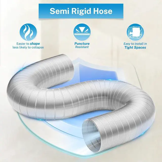Alt view image 4 of 7 - Magnetic Dryer Vent Coupling Connector Kit DV180 with 4'' 2.6FT Semi Rigid Dryer Vent Hose for Tight Space & Aluminum Foil Tape,2 Clamps(White)