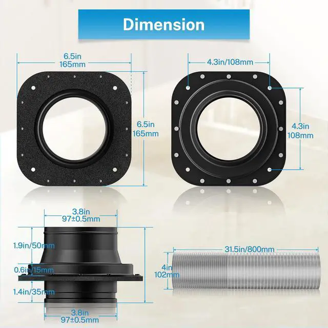 Alt view image 7 of 7 - Magnetic Dryer Vent Coupling Connector Kit DV180 with 4'' 2.6FT Semi Rigid Dryer Vent Hose for Tight Space & Aluminum Foil Tape,2 Clamps(Black)