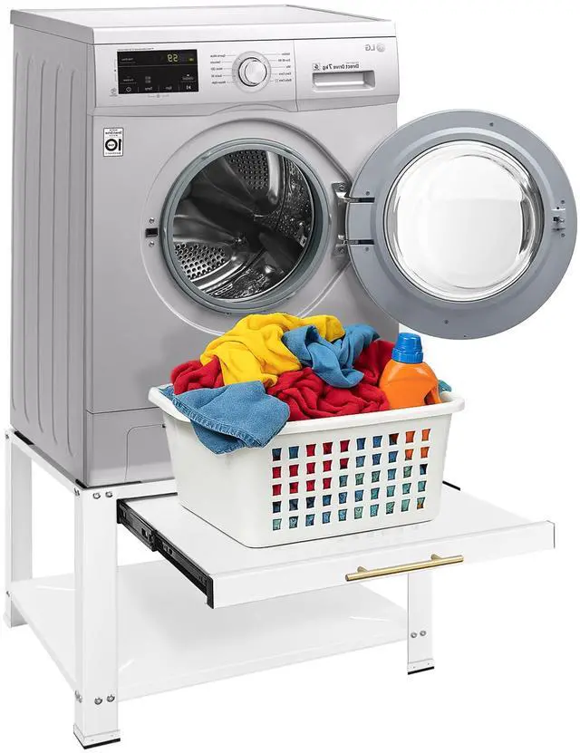 Main image of Washer and Dryer Pedestals with Drawer, Washer Dryer Stand 29" x 29" x 19.5", Heavy Duty Laundry Pedestal Base for Washer and Dryer, 790 lbs Capacity, White