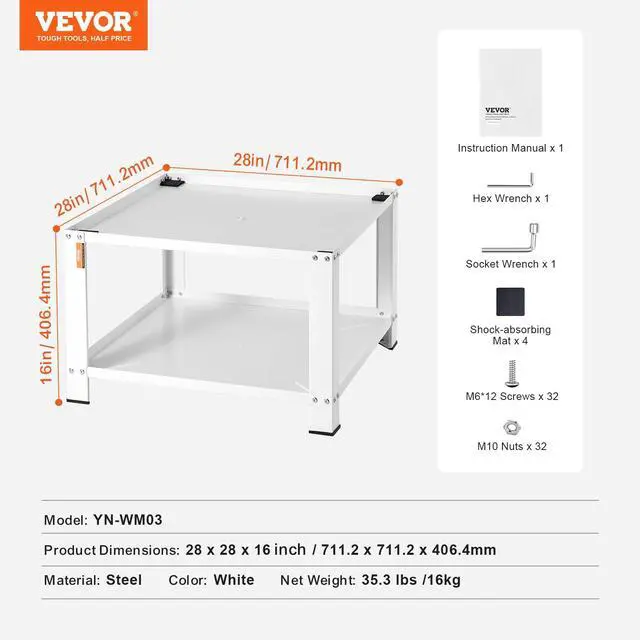 Alt view image 7 of 7 - Laundry Pedestal with Storage Shelf, 28" Lx28 Wx16 H, Washer and Dryer Stand Base Universal Platform, Fit 660lbs Capacity, Heavy Duty Steel Multi-Functional Base for Washing Machine