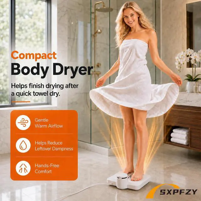 Alt view image 2 of 6 - Body Dryer Compact, 960W Full Body Dryer for After Shower, Cool & Warm Air Modes, 2 Wind Speeds, Step-on Switch, Foot Dryer for Small Bathroom, Waterproof, 11.8 × 11.4 in, White