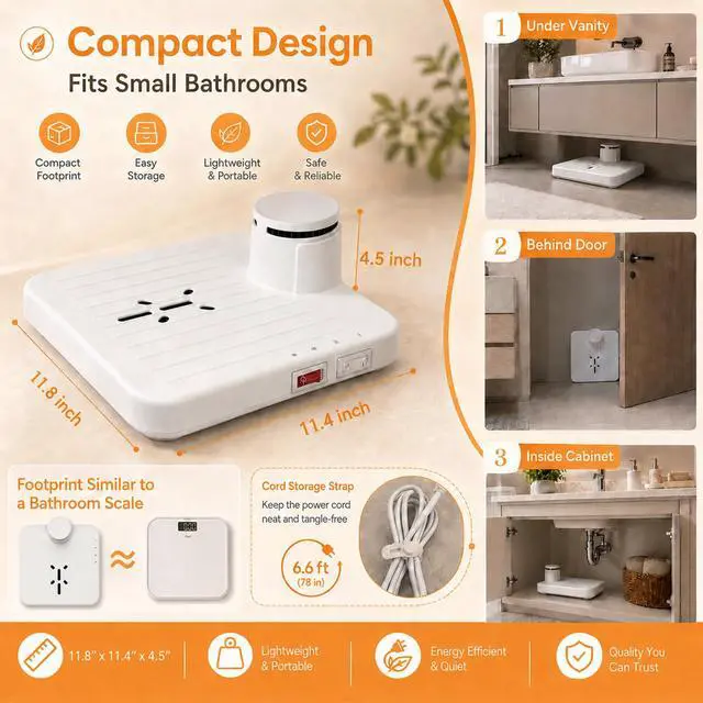 Alt view image 3 of 6 - Body Dryer Compact, 960W Full Body Dryer for After Shower, Cool & Warm Air Modes, 2 Wind Speeds, Step-on Switch, Foot Dryer for Small Bathroom, Waterproof, 11.8 × 11.4 in, White