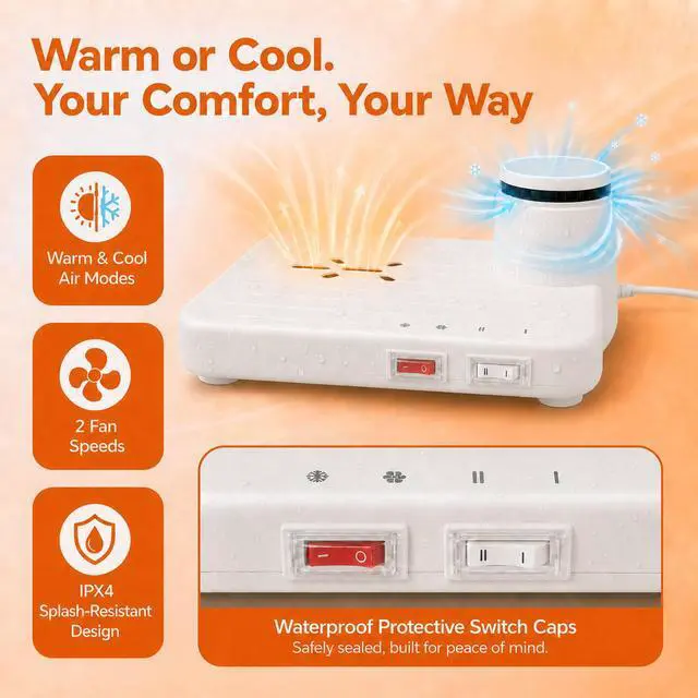 Alt view image 4 of 6 - Body Dryer Compact, 960W Full Body Dryer for After Shower, Cool & Warm Air Modes, 2 Wind Speeds, Step-on Switch, Foot Dryer for Small Bathroom, Waterproof, 11.8 × 11.4 in, White