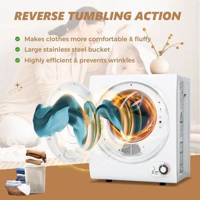 Alt view image 4 of 7 - 120V Compact Laundry Dryer, 1.5 cu.ft Front Load Stainless Steel Clothes Dryers with Stainless Steel Tub, Control Panel Downside Easy Control for 4 Automatic Drying Mode, White