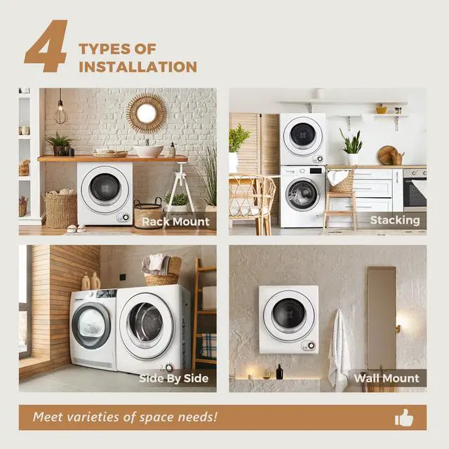 Alt view image 7 of 7 - 120V Compact Laundry Dryer, 1.5 cu.ft Front Load Stainless Steel Clothes Dryers with Stainless Steel Tub, Control Panel Downside Easy Control for 4 Automatic Drying Mode, White