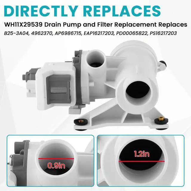 Alt view image 5 of 7 - WH11X29539 AP6986715 Drain Pump and Filter Replacement Fit for GE Front Load Washers gfw550spn2dg Replaces B25-3A04, 4962370, EAP16217203, PD00065822, PS16217203 by (1-year QA)