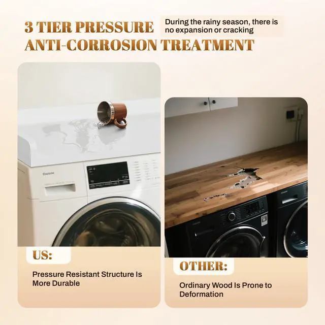 Alt view image 5 of 7 - Washer Dryer Countertop 54x27.5 Wood Laundry Machine Topper,White | With Edge & Non-Slip Pads, for Laundry Room Organization Storage Clothes Folding, Durable Laundry Shelf Topper