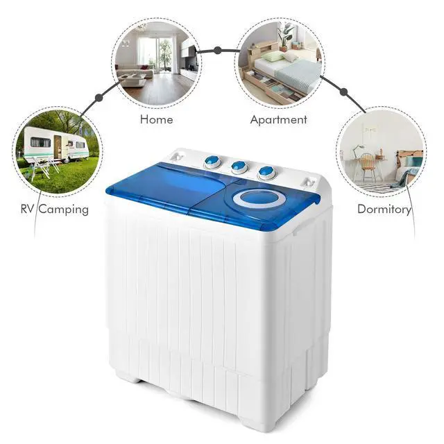 Alt view image 6 of 7 - Portable Washing Machine, Twin Tub 26lbs Capacity Laundry Washer, 18lbs Washer and 8lbs Spinner Combo with Timer Knobs, Built-in Drain Pump, Compact Washer for Home Dorm Apartment, Blue+White