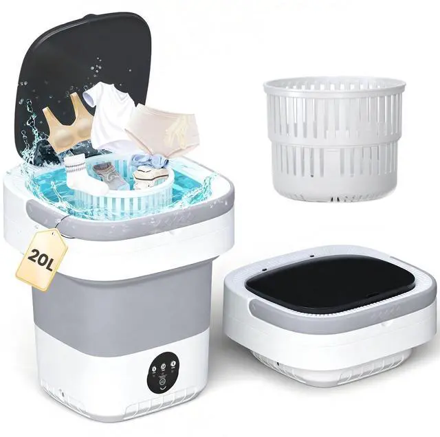Main image of Portable Washing Machine 20L - Mini Washer with Spin Basket (Gray) | 3 Cleaning Modes & Deep Wash for Small Clothes, Foldable Laundry for Apartment, Home, RV and Travel