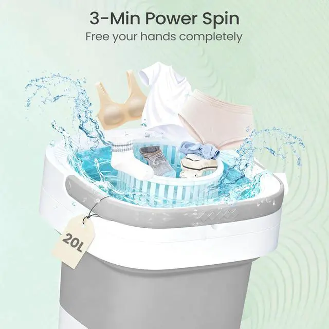 Alt view image 7 of 7 - Portable Washing Machine 20L - Mini Washer with Spin Basket (Gray) | 3 Cleaning Modes & Deep Wash for Small Clothes, Foldable Laundry for Apartment, Home, RV and Travel