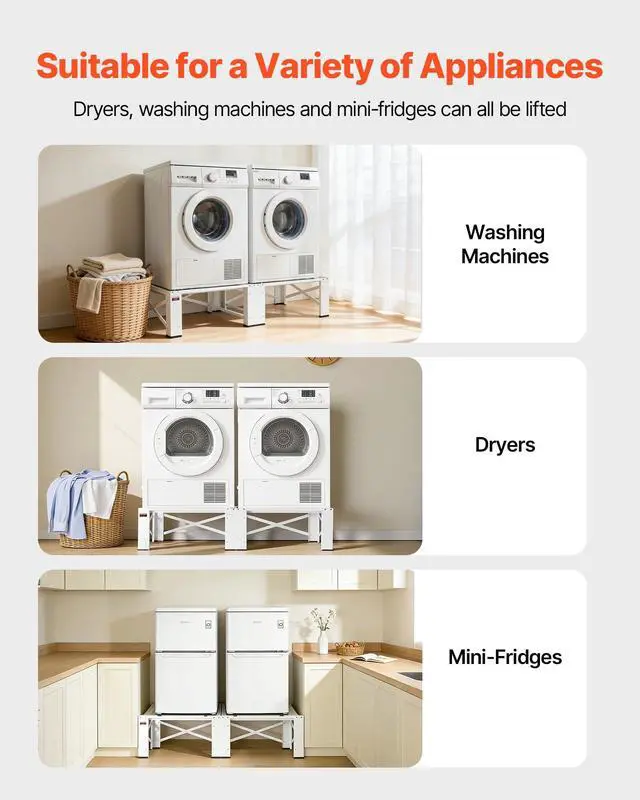 Alt view image 2 of 7 - Laundry Pedestal, 12 in Height, Washer and Dryer Pedestals with 700 lbs Weight Load Capacity, Non-Slip Feet, 28.3 x 28.3 in Washing Machine Stand Universal Fit, White, 2 Pack