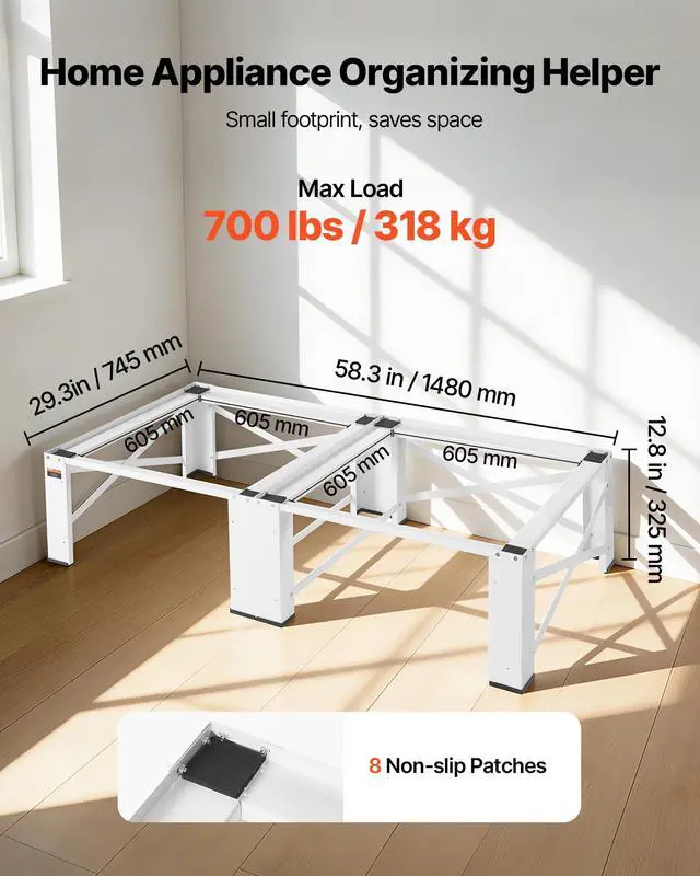 Alt view image 3 of 7 - Laundry Pedestal, 12 in Height, Washer and Dryer Pedestals with 700 lbs Weight Load Capacity, Non-Slip Feet, 28.3 x 28.3 in Washing Machine Stand Universal Fit, White, 2 Pack