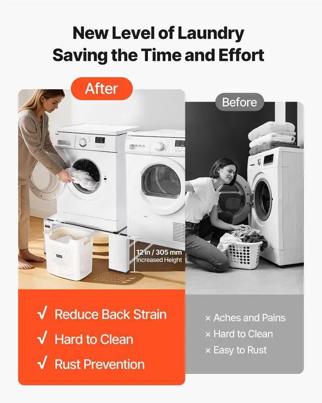 Alt view image 4 of 7 - Laundry Pedestal, 12 in Height, Washer and Dryer Pedestals with 700 lbs Weight Load Capacity, Non-Slip Feet, 28.3 x 28.3 in Washing Machine Stand Universal Fit, White, 2 Pack