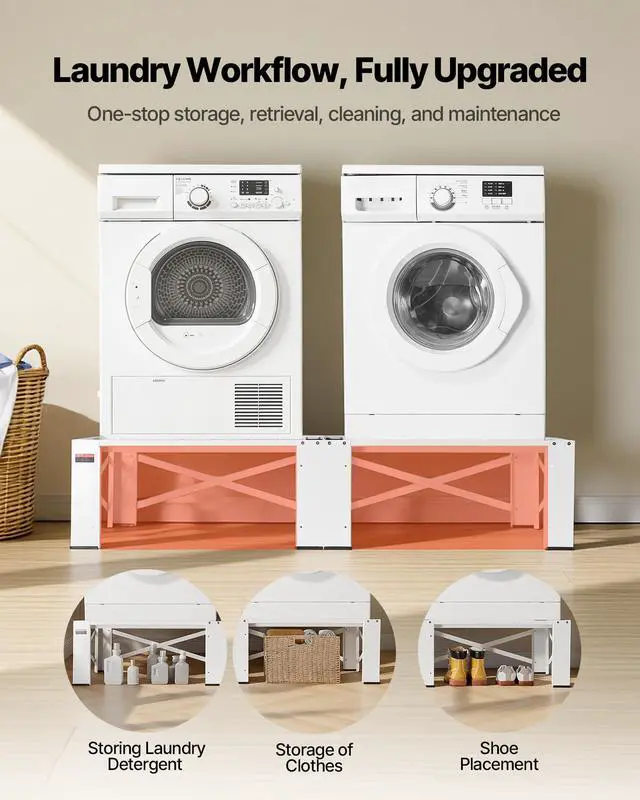 Alt view image 7 of 7 - Laundry Pedestal, 12 in Height, Washer and Dryer Pedestals with 700 lbs Weight Load Capacity, Non-Slip Feet, 28.3 x 28.3 in Washing Machine Stand Universal Fit, White, 2 Pack