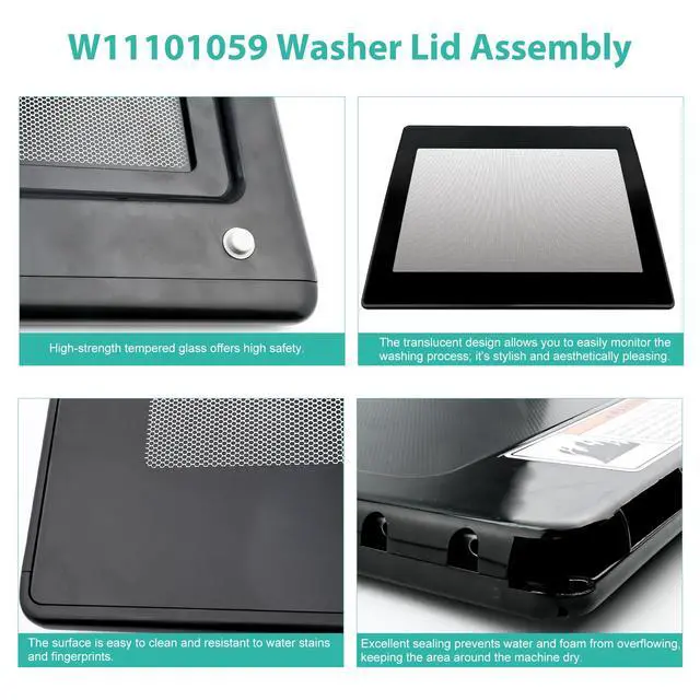 Alt view image 7 of 7 - W11101059 Washer Lid Assembly Compatible with Whirl-Pool Top Load Washer Lid WTW8040DW4, WTW7500GC, WTW8000DW, etc. Replaces W10631098, W10814585, W10843824, Without Hinge Wire & Screws, 1-Year