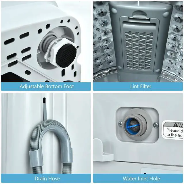 Alt view image 5 of 7 - Full Automatic Washing Machine, 2 in 1 Portable Laundry Washer, 8.8lbs Washer and Spinner Combo, 1.04 cu.ft 10 Programs Built-in Drain Pump, Energy Saving Top Load for Apartment Dorm