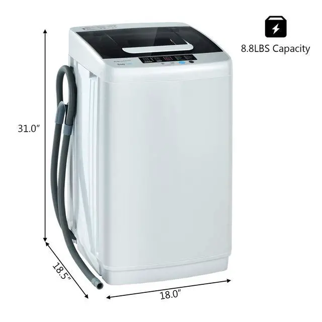 Alt view image 7 of 7 - Full Automatic Washing Machine, 2 in 1 Portable Laundry Washer, 8.8lbs Washer and Spinner Combo, 1.04 cu.ft 10 Programs Built-in Drain Pump, Energy Saving Top Load for Apartment Dorm
