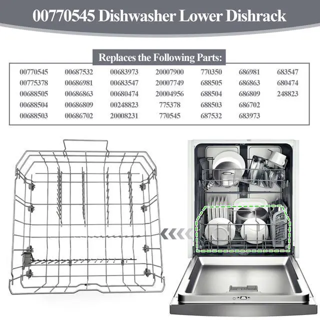 Alt view image 3 of 6 - Upgraded 00770545 Dishwasher Lower Dishrack Compatible with Bosch Dishwasher, Thermador, Gaggenau, Kenmore, Replacement 00248823, 20007749, 00680474, 20008236 Dishwasher Lower Rack