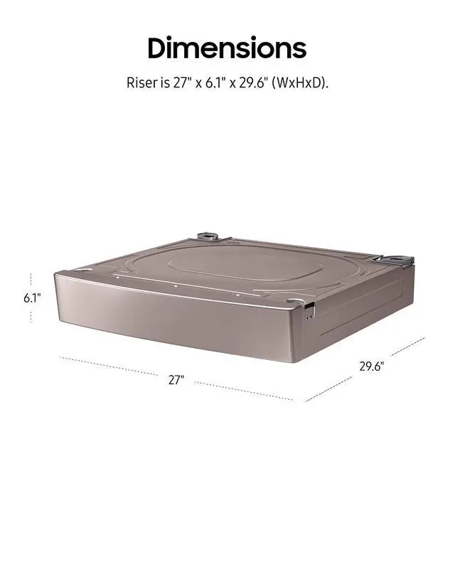 Alt view image 3 of 5 - 27 Wide Laundry Riser Pedestal Stand for 27 Wide Front Load Washer or Dryer, Lifts Machine 6in Height, WE272NC/A3, Champagne