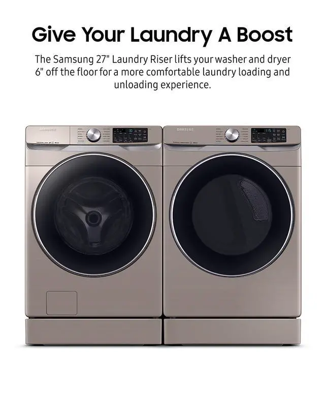 Alt view image 2 of 5 - 27 Wide Laundry Riser Pedestal Stand for 27 Wide Front Load Washer or Dryer, Lifts Machine 6in Height, WE272NC/A3, Champagne