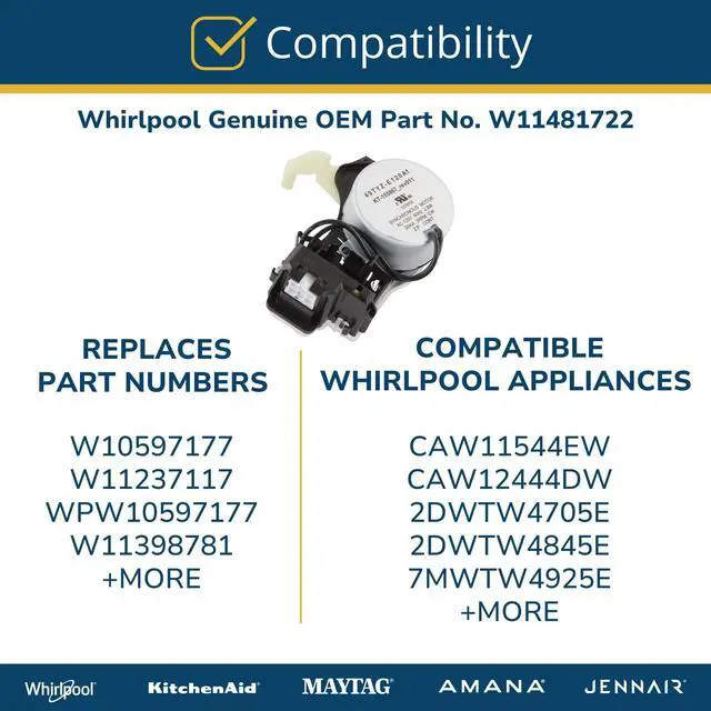 Alt view image 5 of 6 - W11481722 Genuine OEM 120V, 60Hz Top Load Washer Shift Actuator Replacement Part - Replaces W10597177, W11237117, W11398781, and WPW10597177