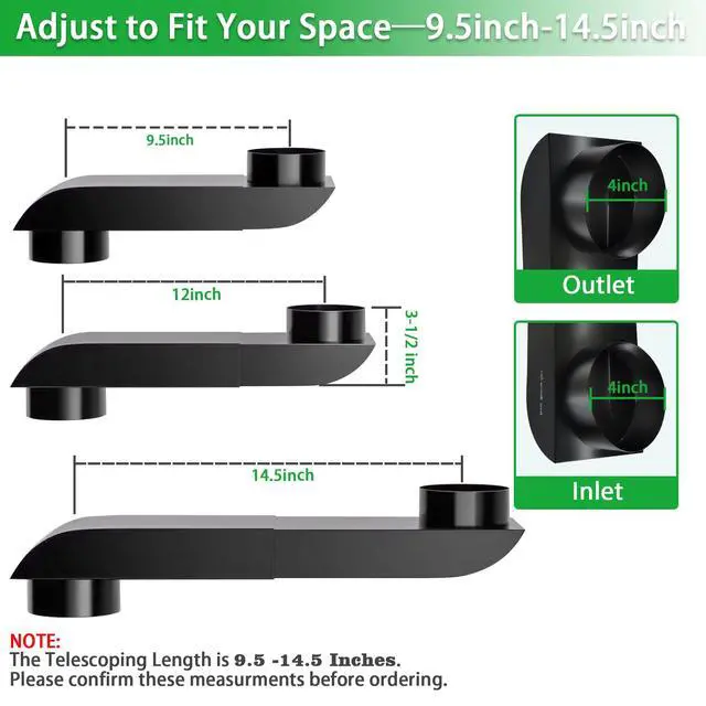 Alt view image 2 of 7 - Stainless Steel Adjustable Periscope Dryer Vent Kit (9.5-14.5") - Low Profile 4 Inch Telescoping Duct for Tight Spaces - Flat & Slim Universal Fit for Whirlpool- Fire-Safe Offset Design