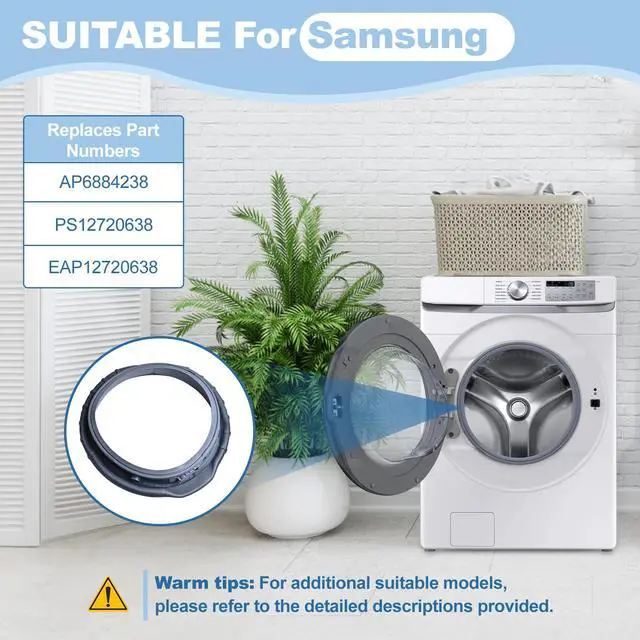 Alt view image 5 of 7 - Upgrade WF45T6000AW/A5 Door Seal for Samsung Front Loader Door Seal DC64-03788A X 006 AP6884238 diaphragm Fit WF45R6300AW/US WF45R6100AW/US WF45T6200AW/US WF45B6300AW WF45A6400 WF46BB670 WF50A860
