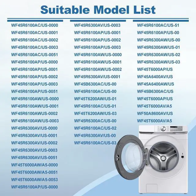 Alt view image 3 of 7 - Upgrade WF45T6000AW/A5 Door Seal for Samsung Front Loader Door Seal DC64-03788A X 006 AP6884238 diaphragm Fit WF45R6300AW/US WF45R6100AW/US WF45T6200AW/US WF45B6300AW WF45A6400 WF46BB670 WF50A860