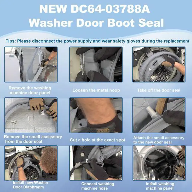 Alt view image 6 of 7 - Upgrade WF45T6000AW/A5 Door Seal for Samsung Front Loader Door Seal DC64-03788A X 006 AP6884238 diaphragm Fit WF45R6300AW/US WF45R6100AW/US WF45T6200AW/US WF45B6300AW WF45A6400 WF46BB670 WF50A860