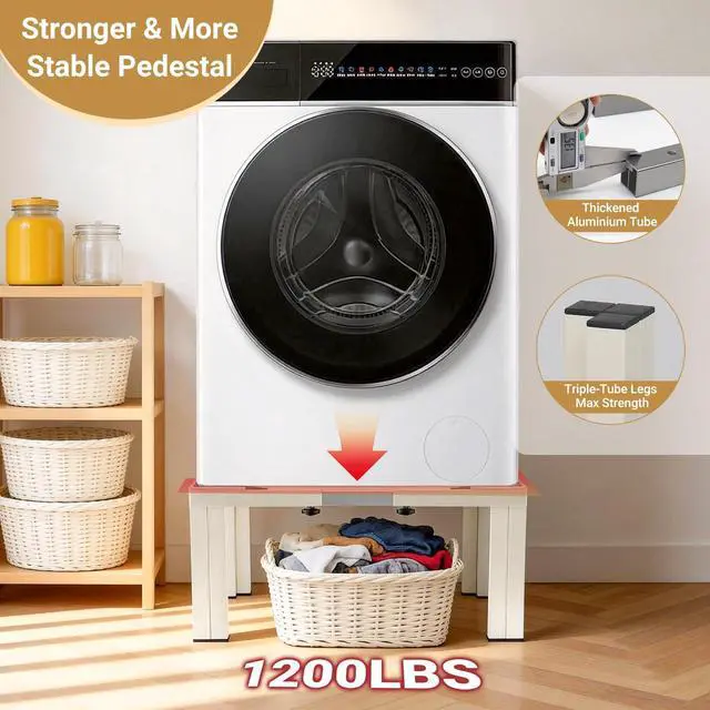 Alt view image 2 of 7 - WBD Heavy-Duty All Steel Laundry Pedestal Height 12", 1200lbs Washing Machine Stand with 4 Strong Feet, 21-29 Inch Adjustable Dryer Stand, Universal Washer and Dryer Pedestals, Ice Maker Stand